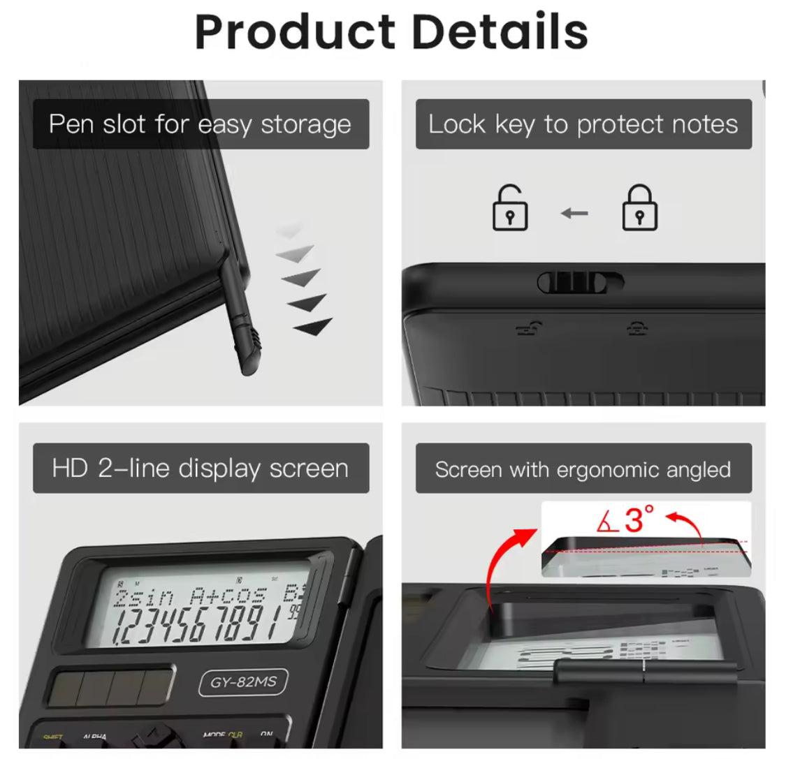 Scientific Foldable Calculator  2 in 1 with drawing screen, 6 inches, LCD Screen, 82MS and 240 functions for university students and professors